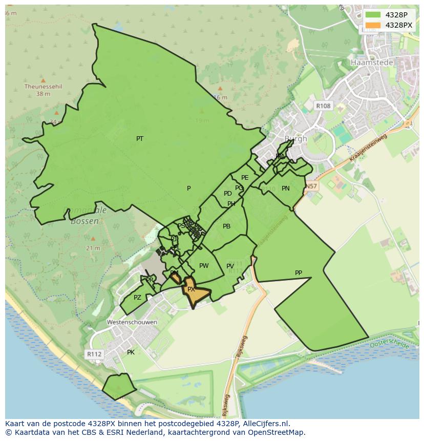 Afbeelding van het postcodegebied 4328 PX op de kaart.