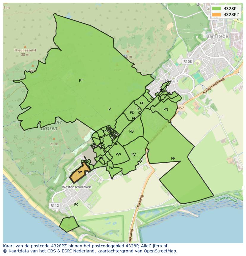 Afbeelding van het postcodegebied 4328 PZ op de kaart.