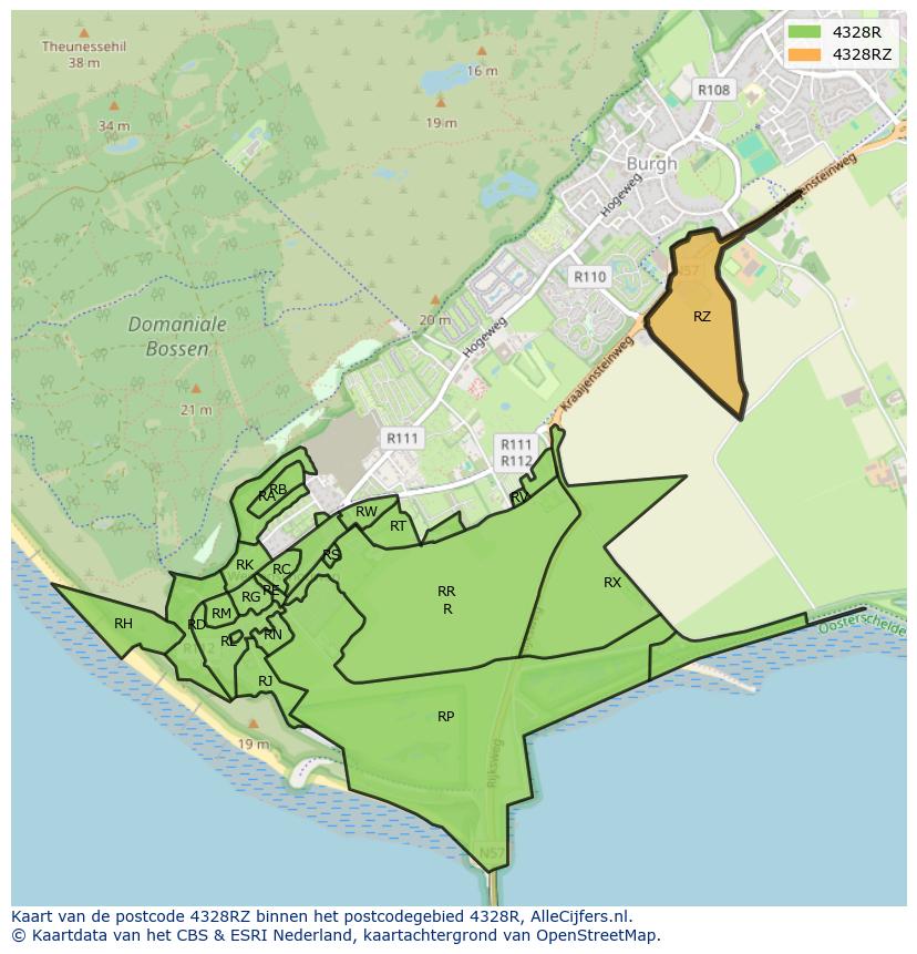 Afbeelding van het postcodegebied 4328 RZ op de kaart.