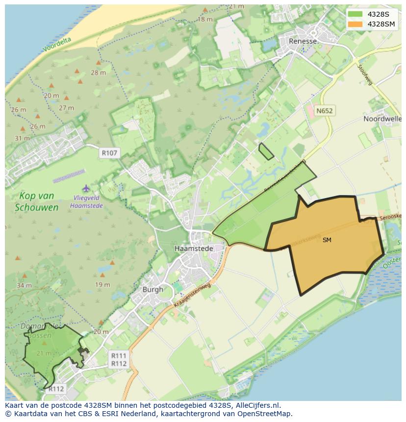 Afbeelding van het postcodegebied 4328 SM op de kaart.