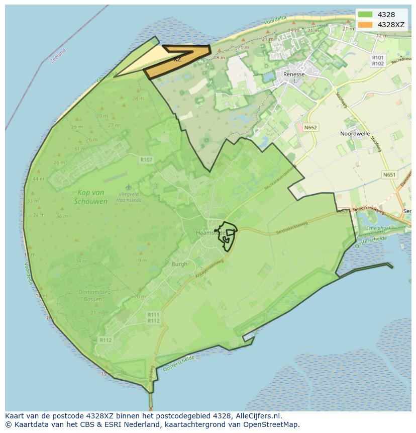 Afbeelding van het postcodegebied 4328 XZ op de kaart.