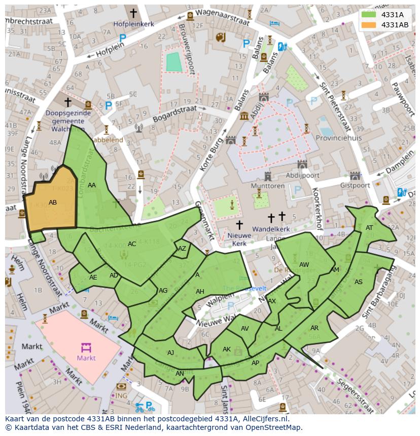 Afbeelding van het postcodegebied 4331 AB op de kaart.
