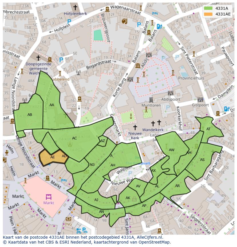 Afbeelding van het postcodegebied 4331 AE op de kaart.