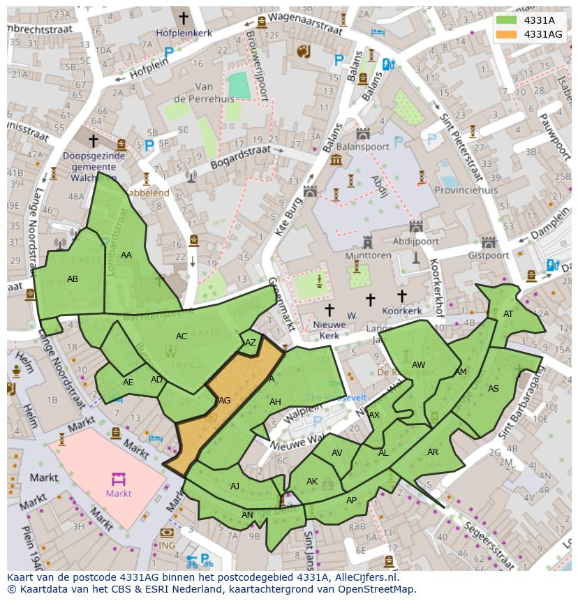 Afbeelding van het postcodegebied 4331 AG op de kaart.