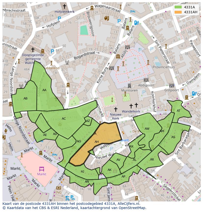 Afbeelding van het postcodegebied 4331 AH op de kaart.