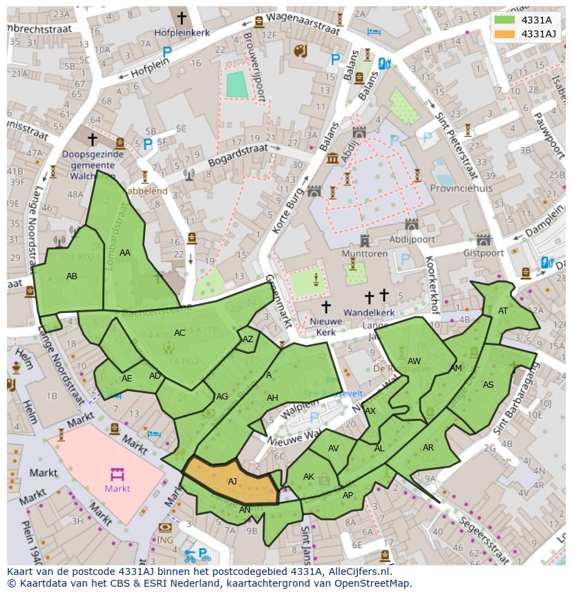 Afbeelding van het postcodegebied 4331 AJ op de kaart.
