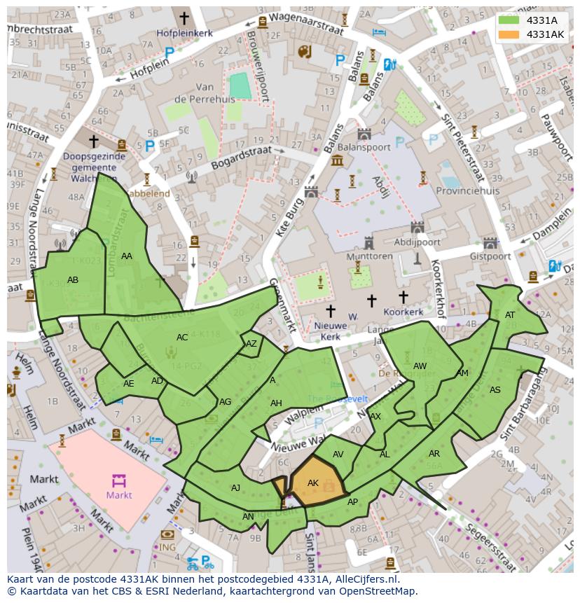 Afbeelding van het postcodegebied 4331 AK op de kaart.