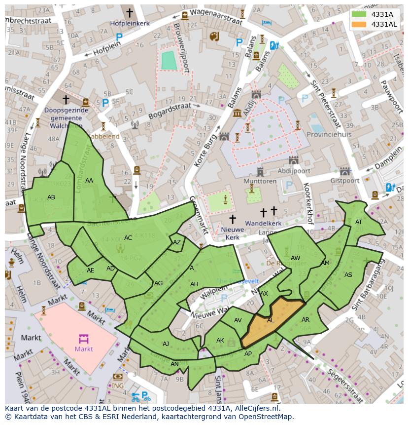 Afbeelding van het postcodegebied 4331 AL op de kaart.
