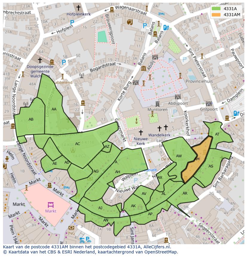 Afbeelding van het postcodegebied 4331 AM op de kaart.