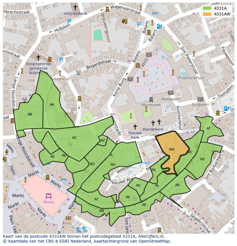 Afbeelding van het postcodegebied 4331 AW op de kaart.