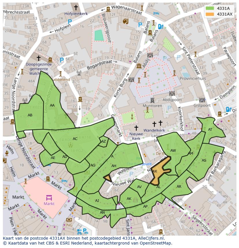 Afbeelding van het postcodegebied 4331 AX op de kaart.