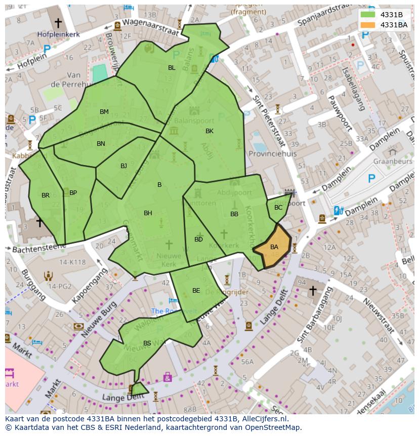 Afbeelding van het postcodegebied 4331 BA op de kaart.
