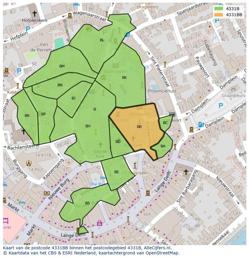 Afbeelding van het postcodegebied 4331 BB op de kaart.