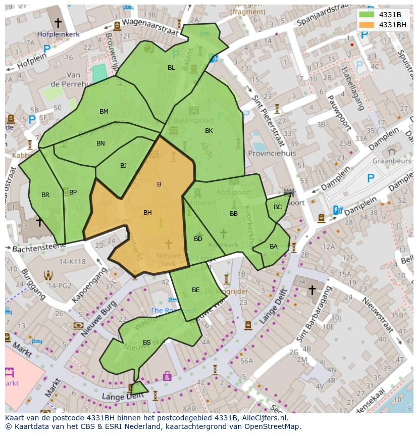 Afbeelding van het postcodegebied 4331 BH op de kaart.