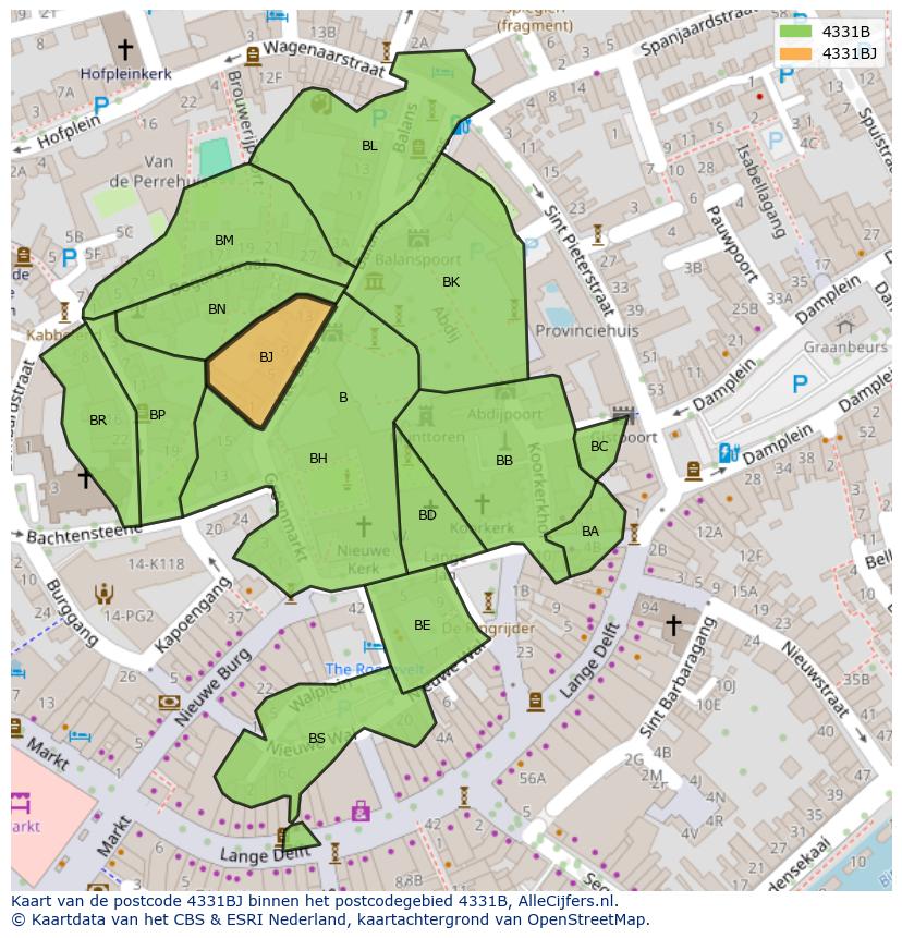 Afbeelding van het postcodegebied 4331 BJ op de kaart.