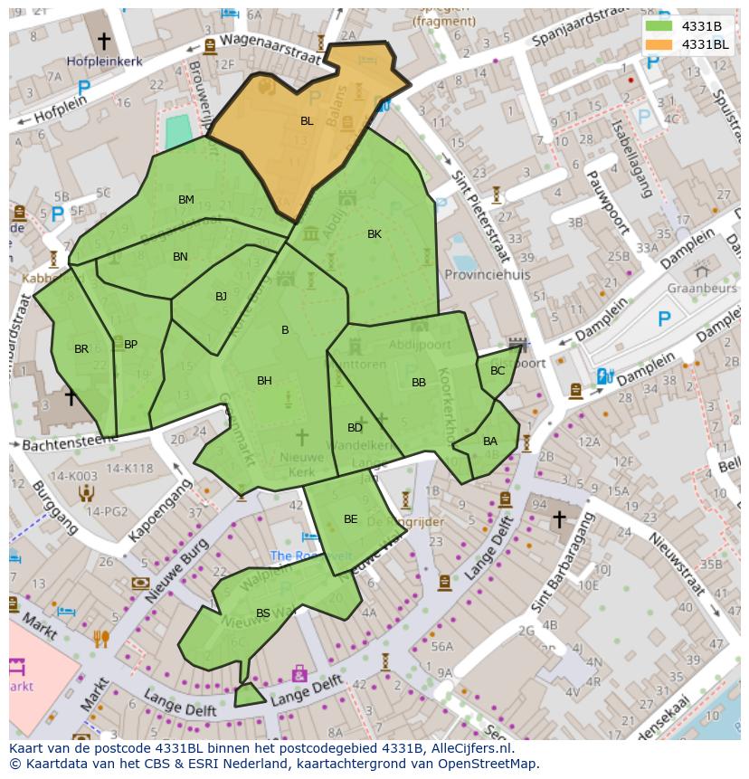 Afbeelding van het postcodegebied 4331 BL op de kaart.