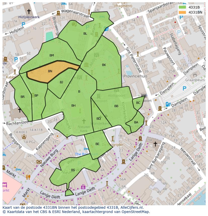 Afbeelding van het postcodegebied 4331 BN op de kaart.