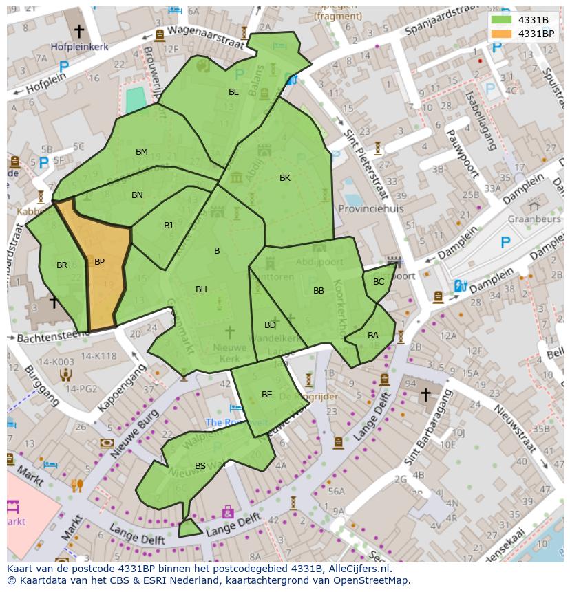 Afbeelding van het postcodegebied 4331 BP op de kaart.