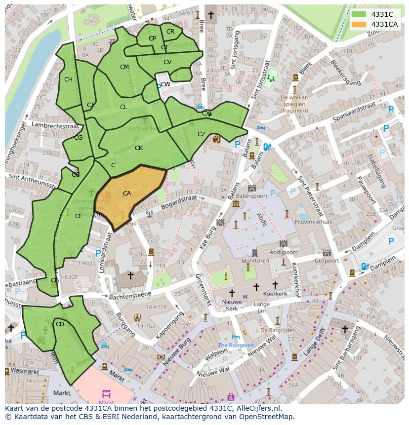 Afbeelding van het postcodegebied 4331 CA op de kaart.