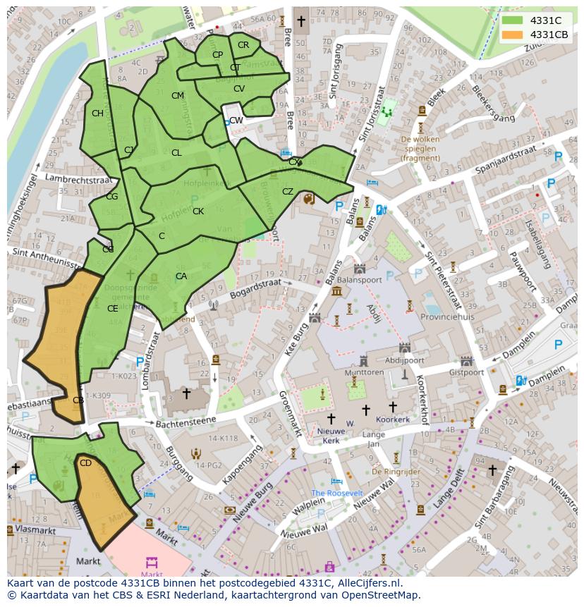 Afbeelding van het postcodegebied 4331 CB op de kaart.