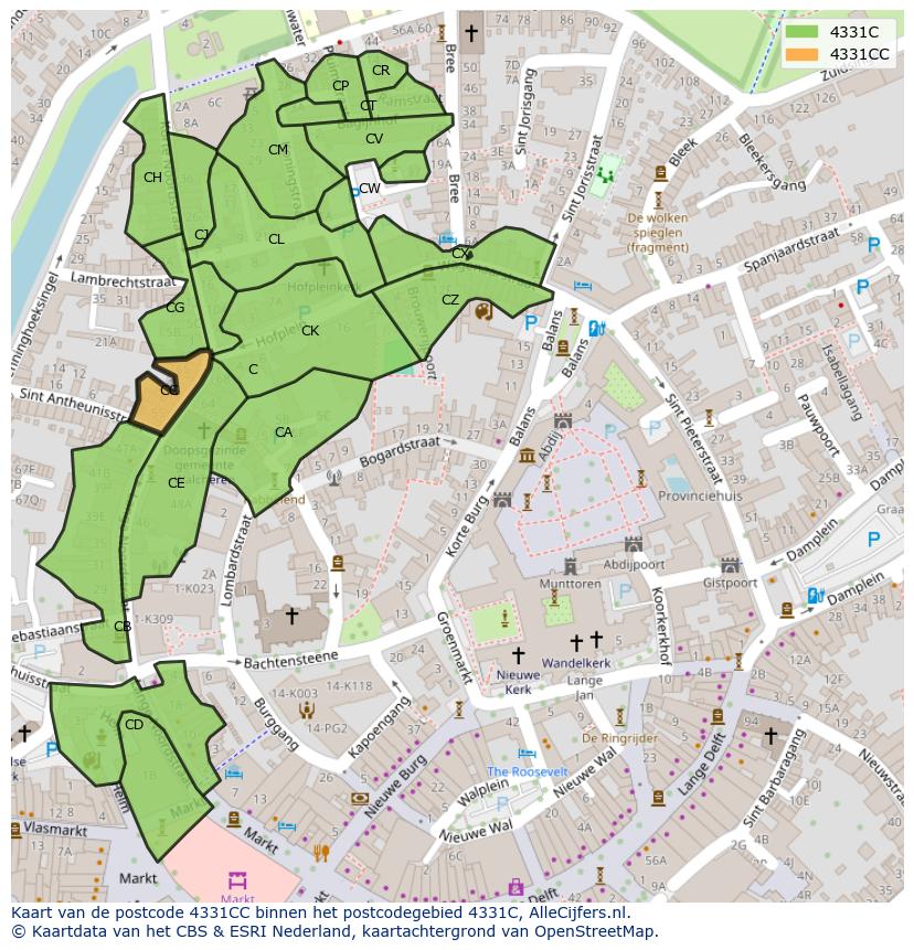 Afbeelding van het postcodegebied 4331 CC op de kaart.