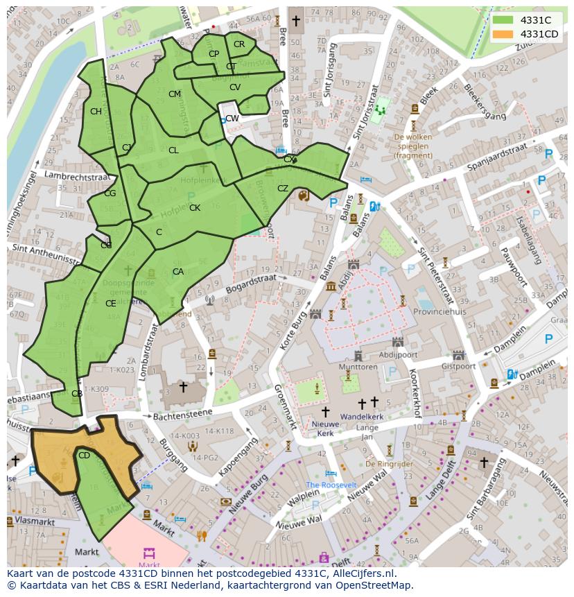 Afbeelding van het postcodegebied 4331 CD op de kaart.