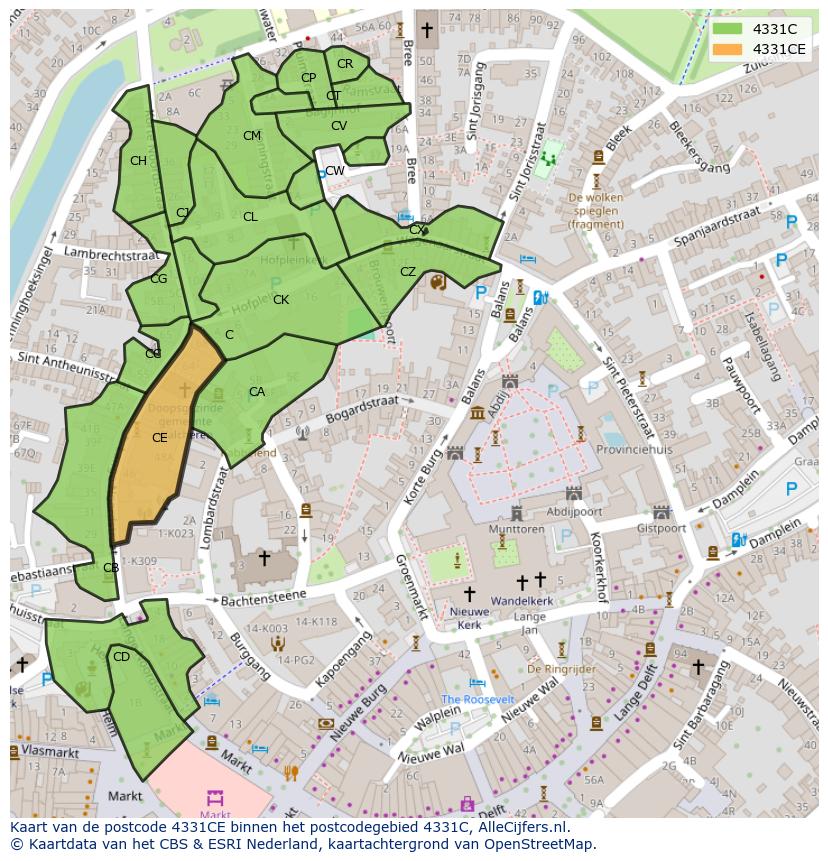 Afbeelding van het postcodegebied 4331 CE op de kaart.