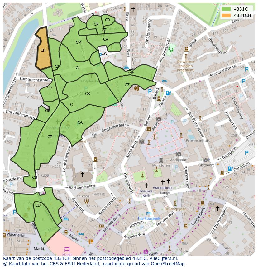 Afbeelding van het postcodegebied 4331 CH op de kaart.