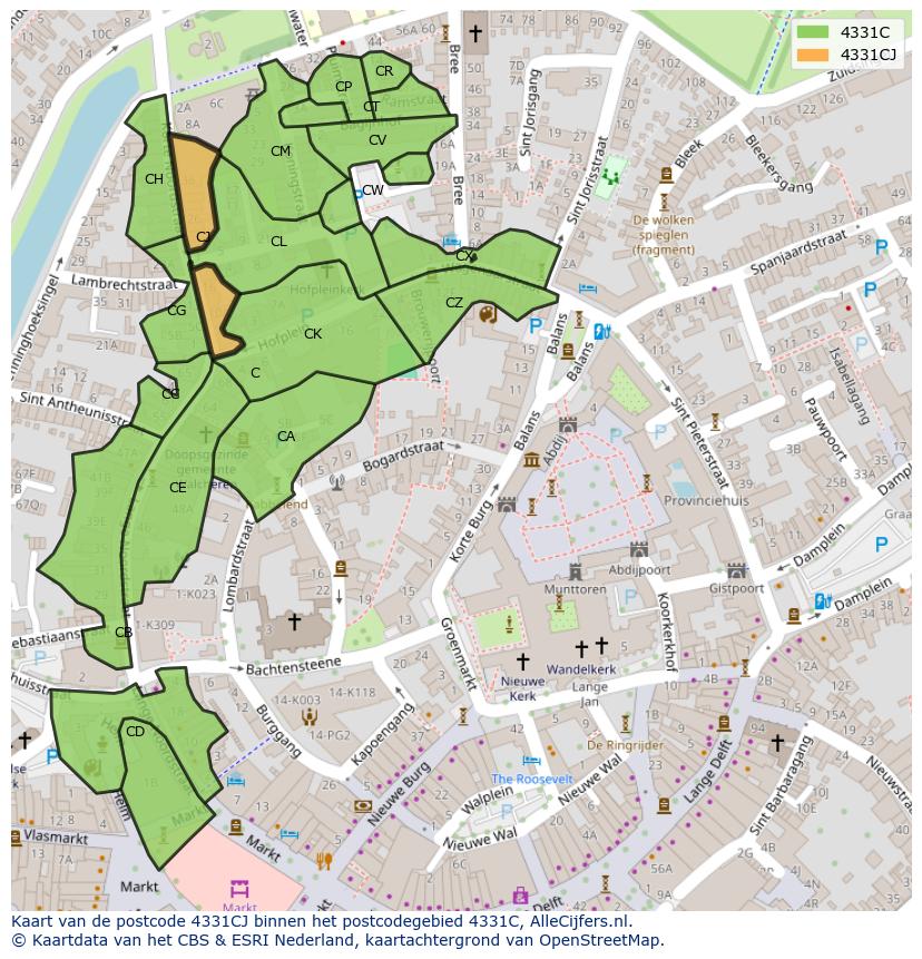 Afbeelding van het postcodegebied 4331 CJ op de kaart.