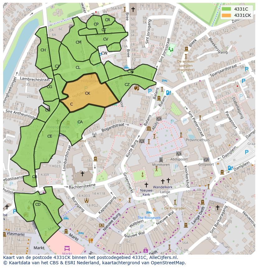 Afbeelding van het postcodegebied 4331 CK op de kaart.