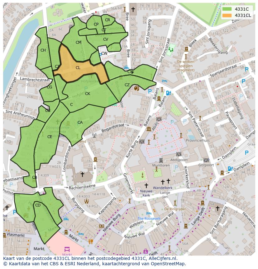 Afbeelding van het postcodegebied 4331 CL op de kaart.