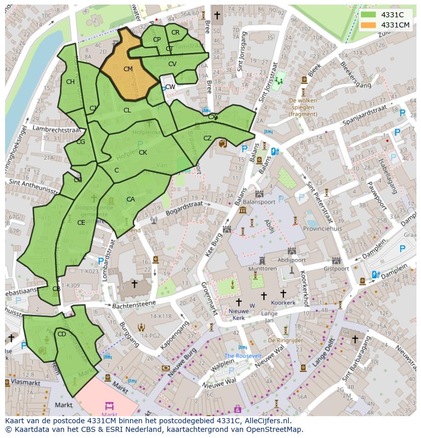 Afbeelding van het postcodegebied 4331 CM op de kaart.