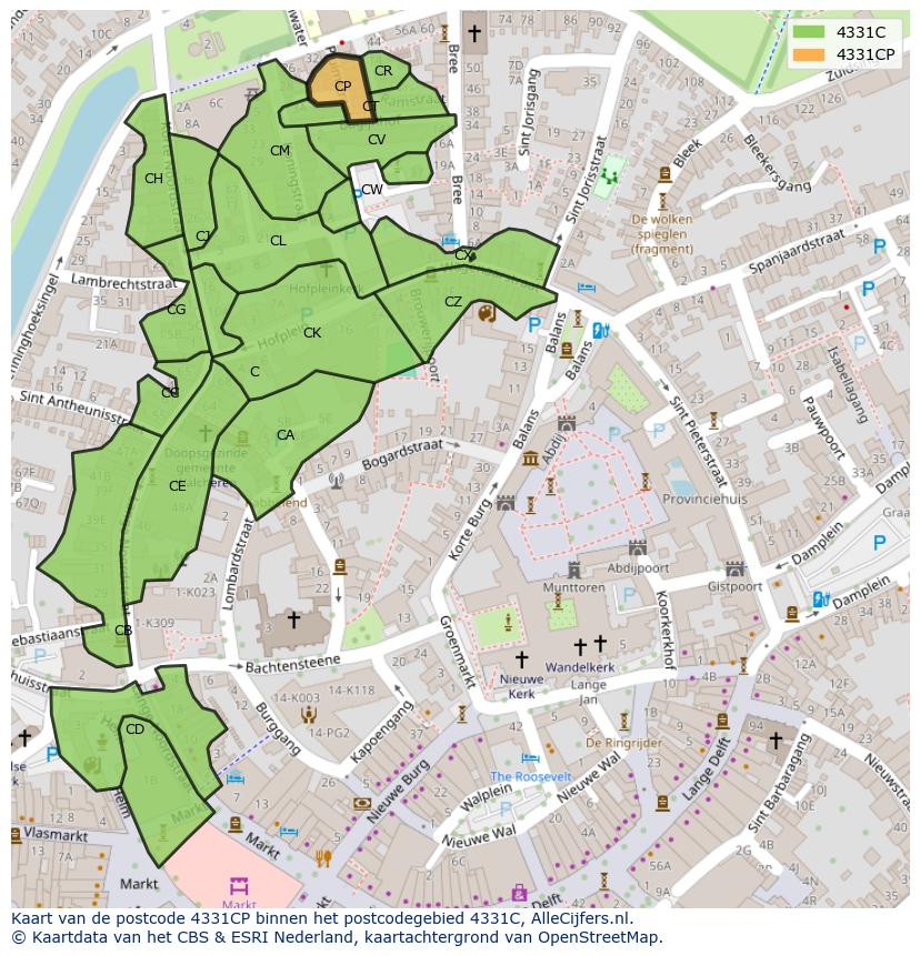 Afbeelding van het postcodegebied 4331 CP op de kaart.