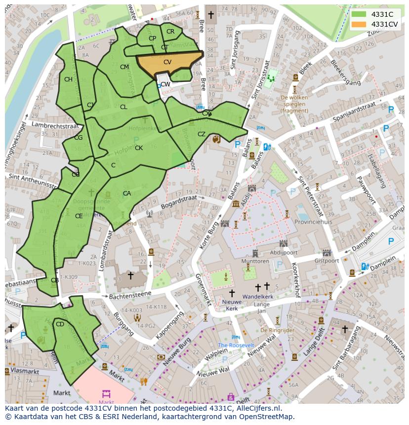 Afbeelding van het postcodegebied 4331 CV op de kaart.