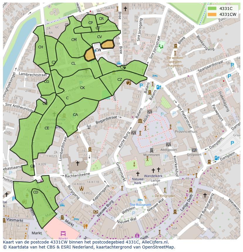 Afbeelding van het postcodegebied 4331 CW op de kaart.