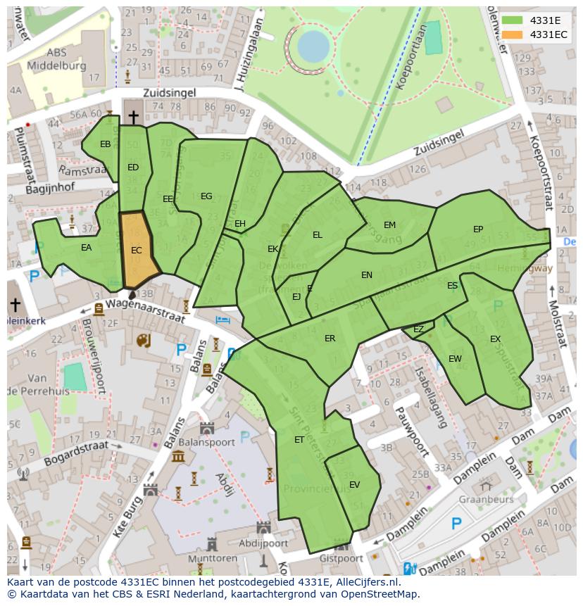 Afbeelding van het postcodegebied 4331 EC op de kaart.