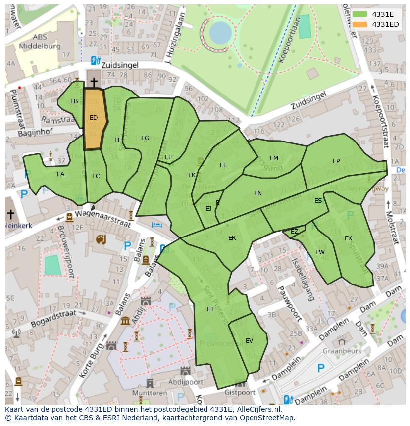 Afbeelding van het postcodegebied 4331 ED op de kaart.