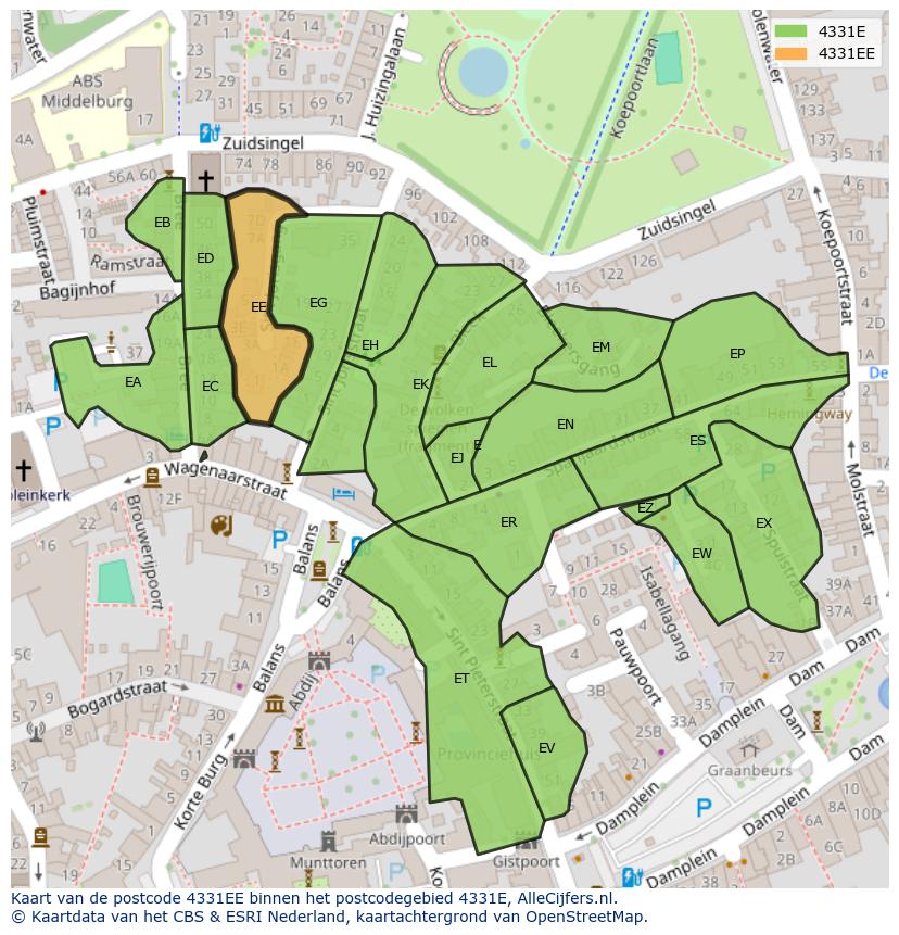 Afbeelding van het postcodegebied 4331 EE op de kaart.