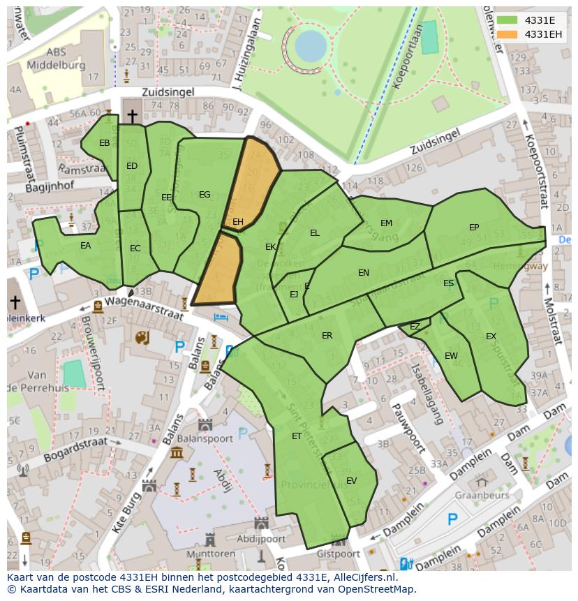 Afbeelding van het postcodegebied 4331 EH op de kaart.