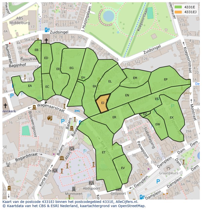 Afbeelding van het postcodegebied 4331 EJ op de kaart.
