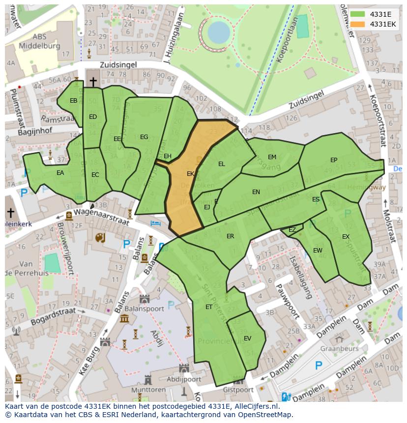 Afbeelding van het postcodegebied 4331 EK op de kaart.