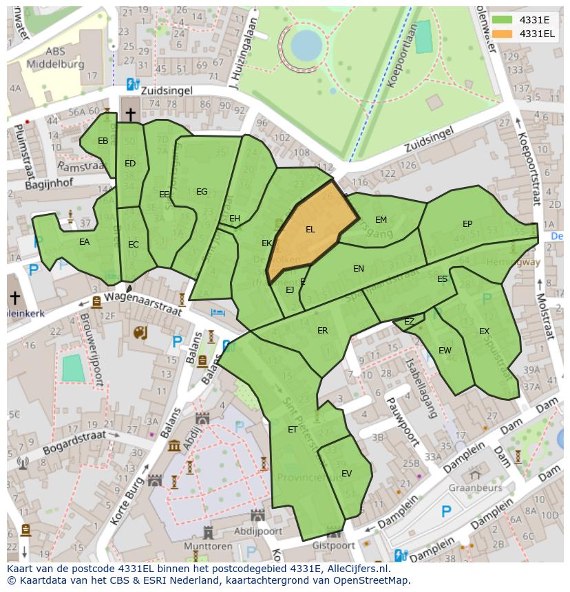 Afbeelding van het postcodegebied 4331 EL op de kaart.