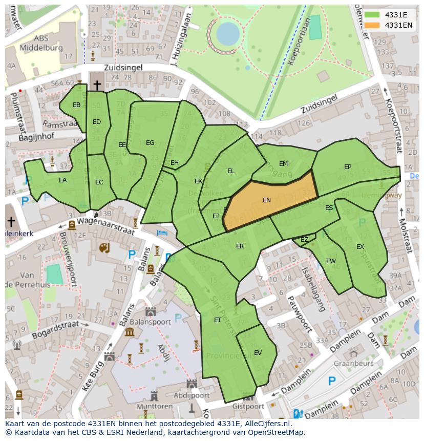 Afbeelding van het postcodegebied 4331 EN op de kaart.