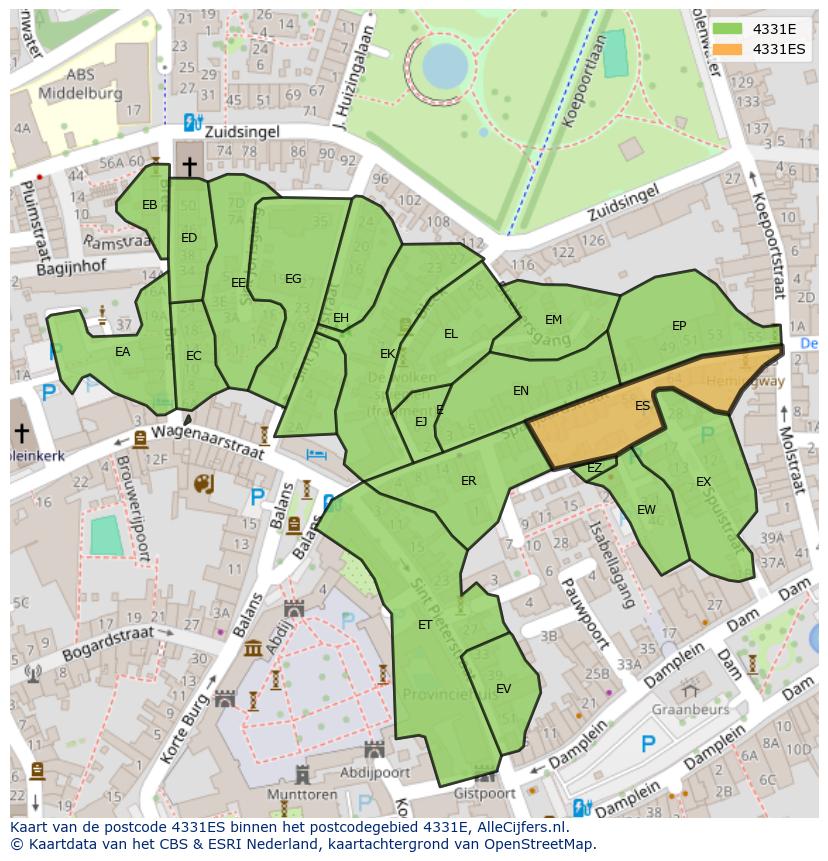 Afbeelding van het postcodegebied 4331 ES op de kaart.
