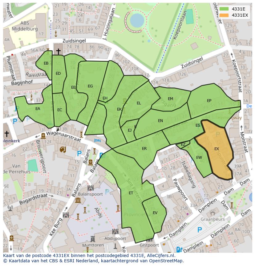 Afbeelding van het postcodegebied 4331 EX op de kaart.