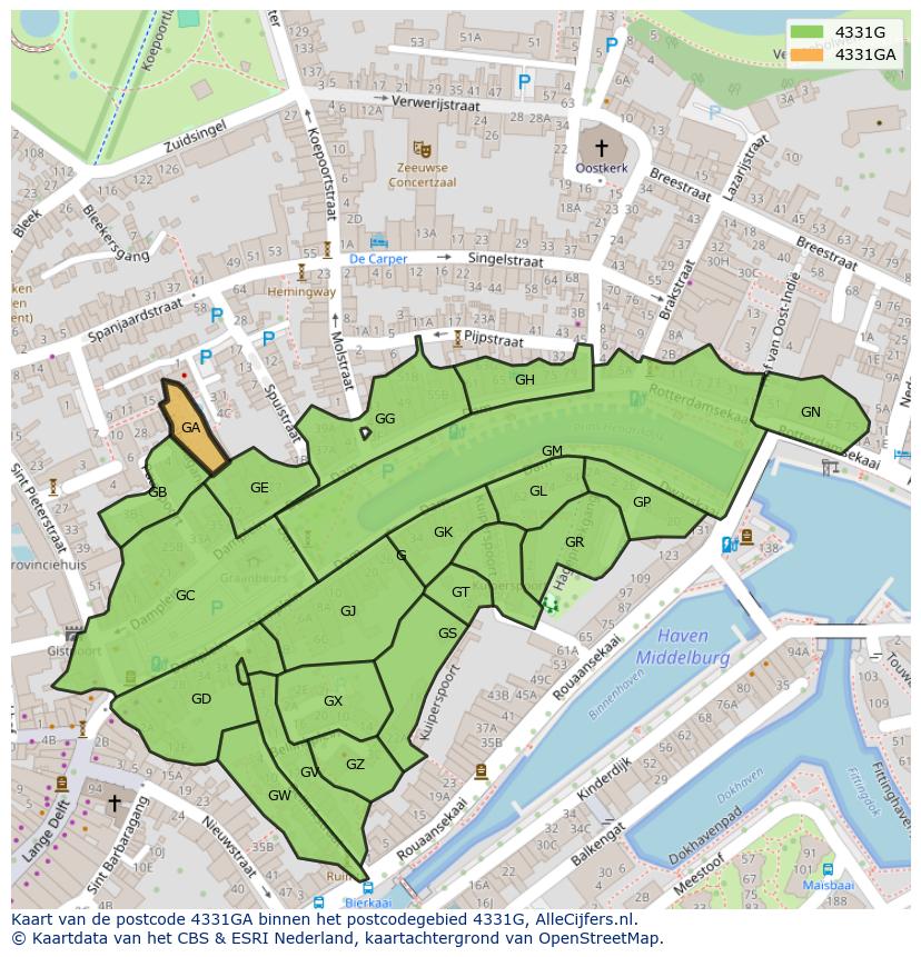 Afbeelding van het postcodegebied 4331 GA op de kaart.