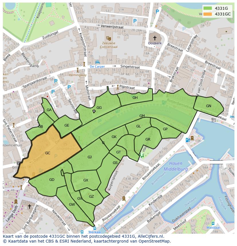 Afbeelding van het postcodegebied 4331 GC op de kaart.