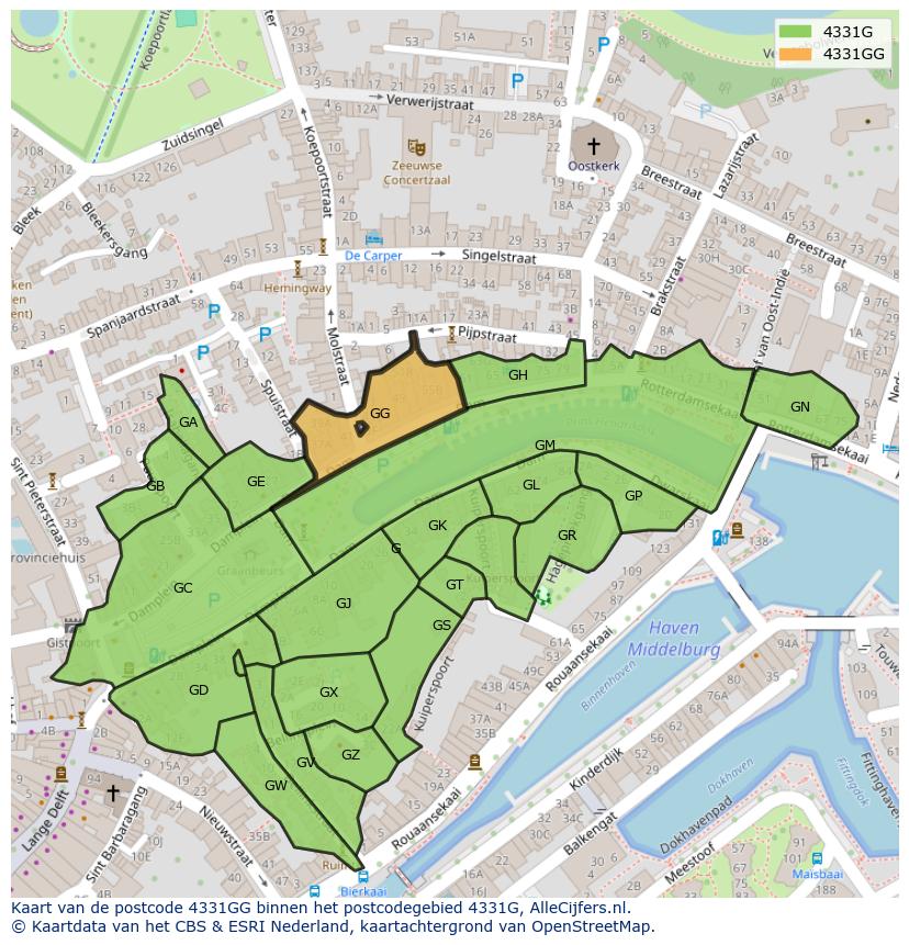 Afbeelding van het postcodegebied 4331 GG op de kaart.