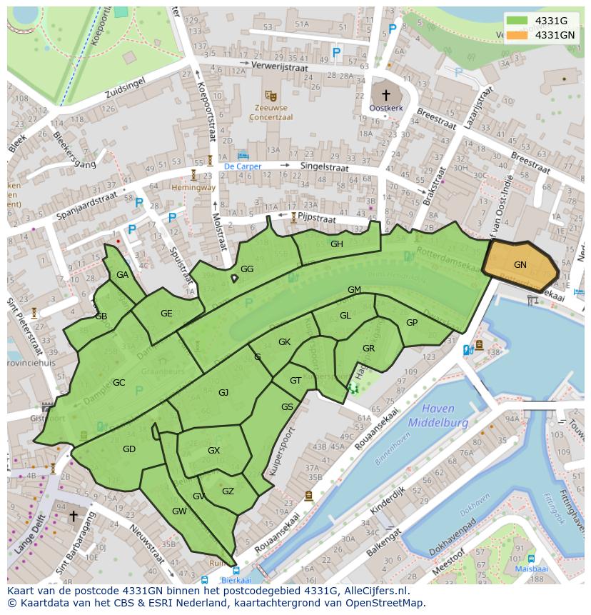 Afbeelding van het postcodegebied 4331 GN op de kaart.