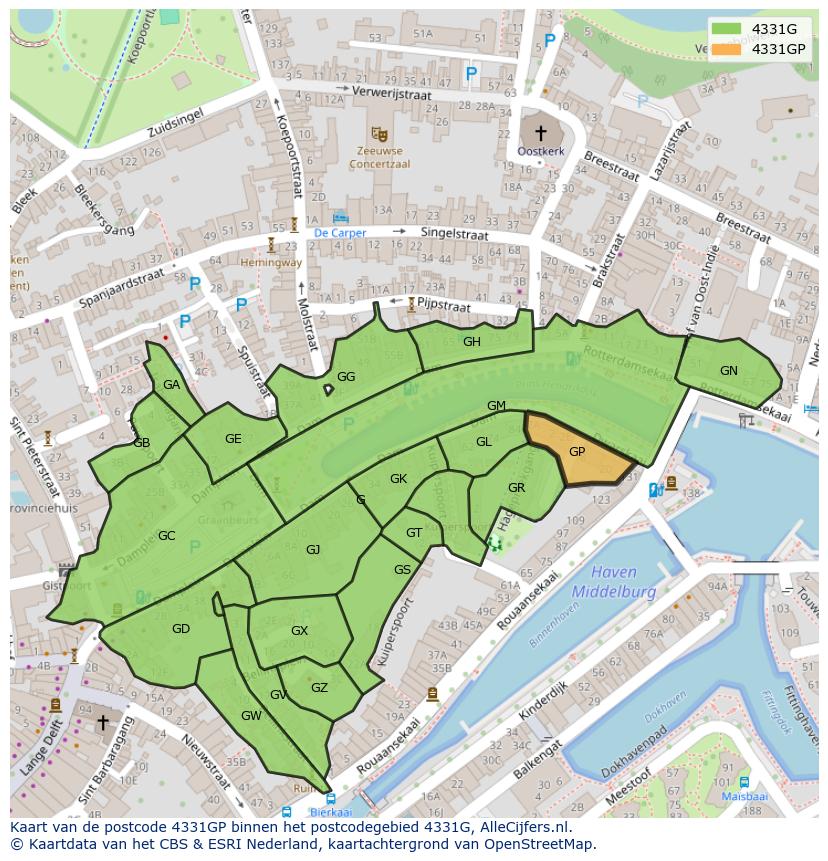 Afbeelding van het postcodegebied 4331 GP op de kaart.